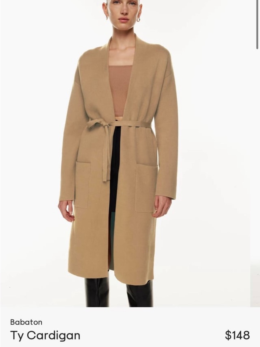 Aritzia Babaton Ty Long Cardigan Belted Open Front cocoa brown Size Medium